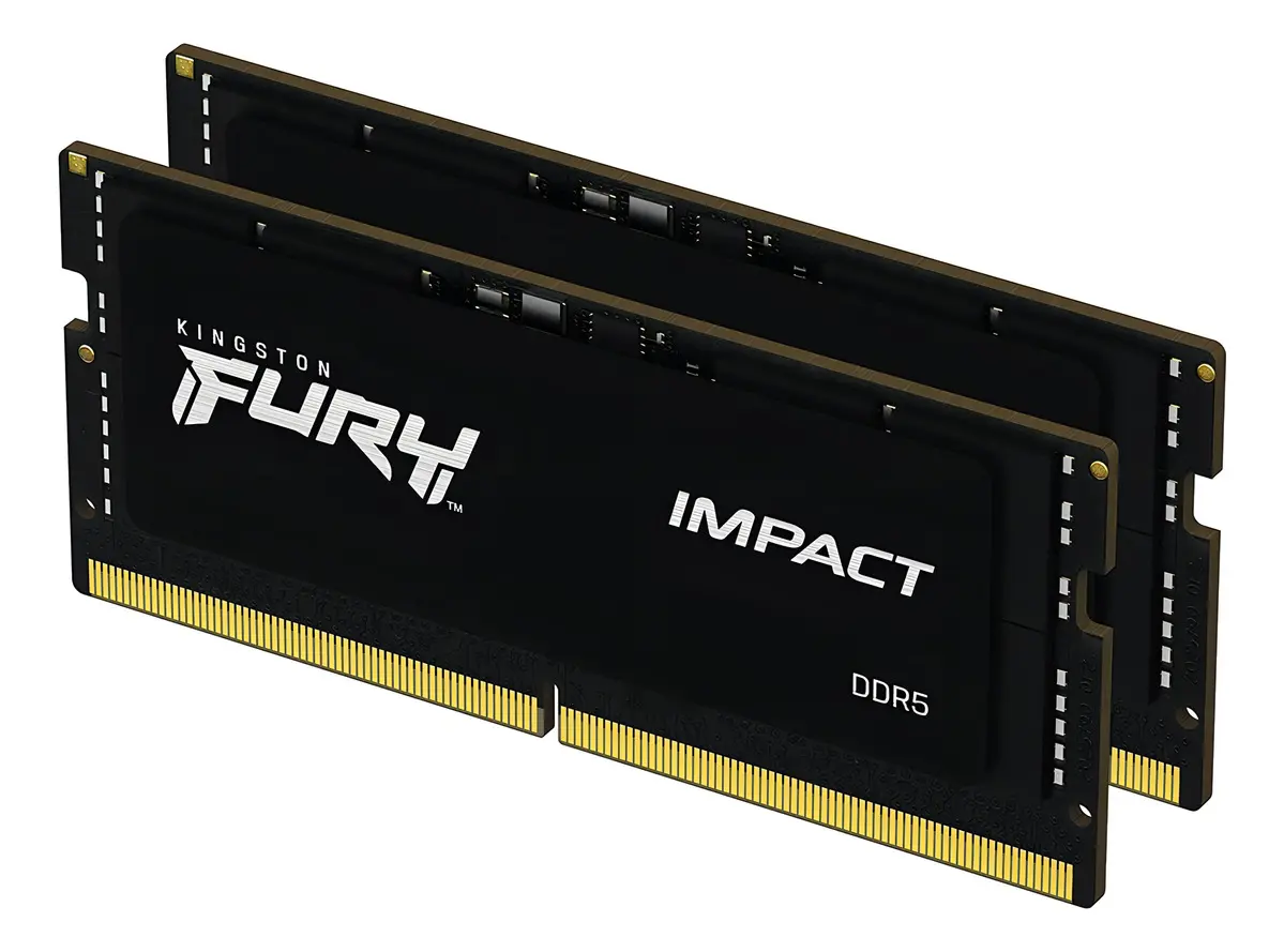 Kingston Fury Impact 32GB (2x16GB) DDR5 SO-DIMM Kingston Fury Impact 32GB (2x16GB) DDR5 SO-DIMM 5600MHz CL40 Preto - KF556S40IBK2-32