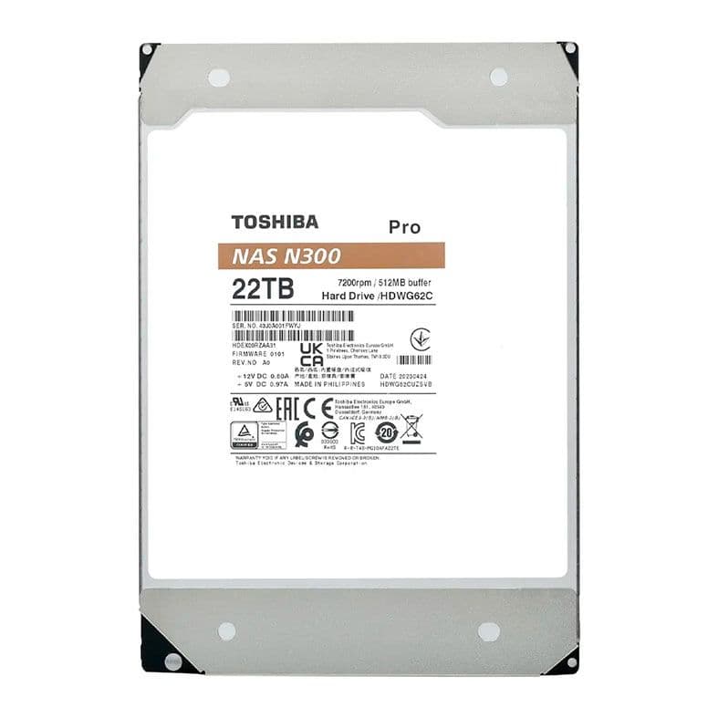 Toshiba N300 Pro 22TB HDD SATA III - HDWG62CXZSTB Toshiba N300 Pro 22TB HDD SATA III - HDWG62CXZSTB