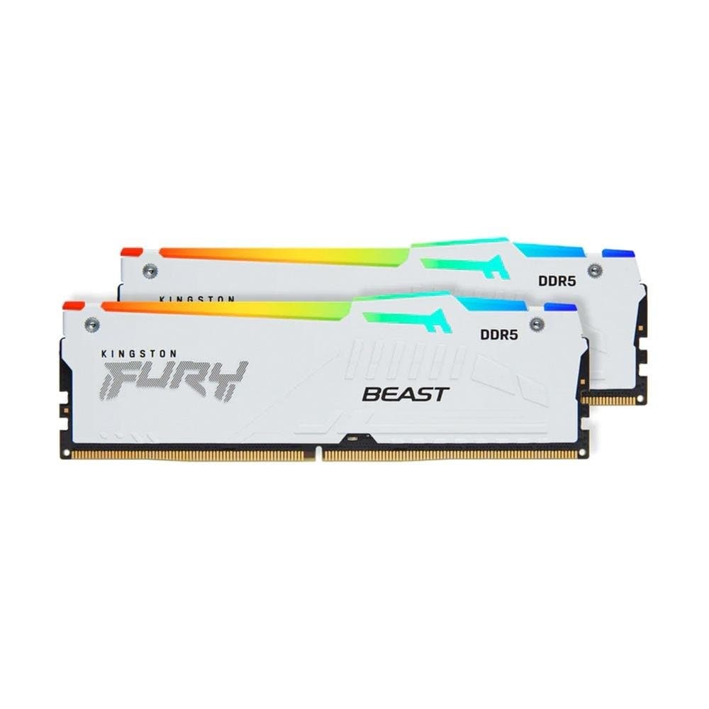 Kingston Fury Beast RGB 32GB (2x16GB) DDR5 Kingston Fury Beast RGB 32GB (2x16GB) DDR5 5600MHz CL36 Branco - KF556C36BWEAK2-32
