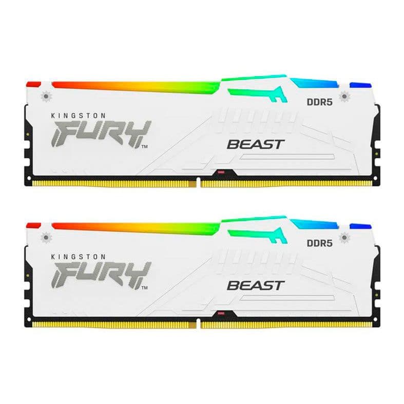 Kingston Fury Beast RGB 32GB (2x16GB) DDR5 Kingston Fury Beast RGB 32GB (2x16GB) DDR5 6000MHz CL36 Branco - KF560C36BWE2AK2-32