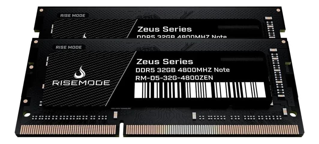Rise Mode Zeus 64GB (2x32GB) DDR5 SO-DIMM Rise Mode Zeus 64GB (2x32GB) DDR5 SO-DIMM 4800MHz CL40 Preto - RM-D5-2X32G-4800ZEN