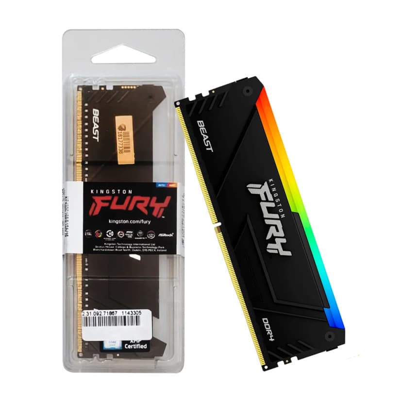 Kingston Fury Beast RGB 16GB (1x16GB) DDR4 3200MHz CL16 Preto - KF432C16BB12A/16
