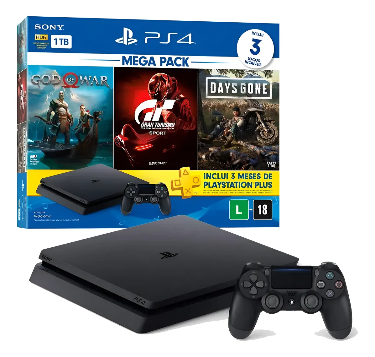PlayStation 4 PlayStation 4 Slim 500GB + 1 Controle + 3 Jogos