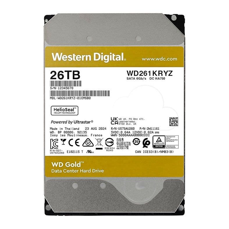 Western Digital WD Gold 26TB HDD SATA III - WD261KRYZ Western Digital WD Gold 26TB HDD SATA III - WD261KRYZ