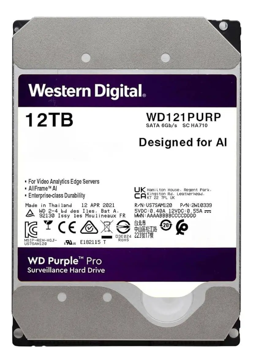 Western Digital WD Purple 12TB HDD SATA III - WD121PURP Western Digital WD Purple 12TB HDD SATA III - WD121PURP