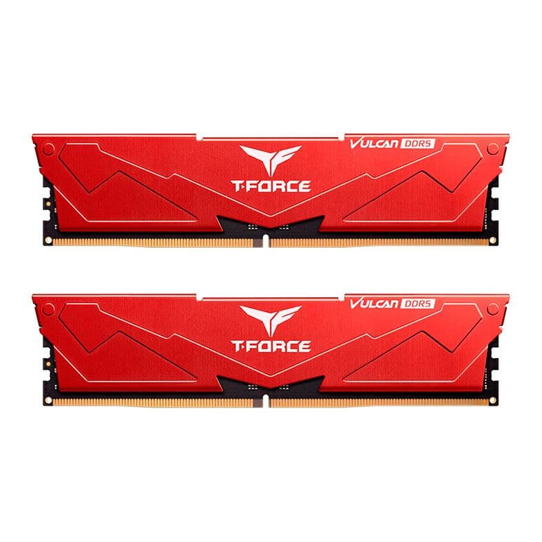 Team Group T-Force Vulcan 16GB (2x8GB) DDR5 Team Group T-Force Vulcan 16GB (2x8GB) DDR5 6000MHz CL38 Vermelho - FLRD516G6000HC38ADC01