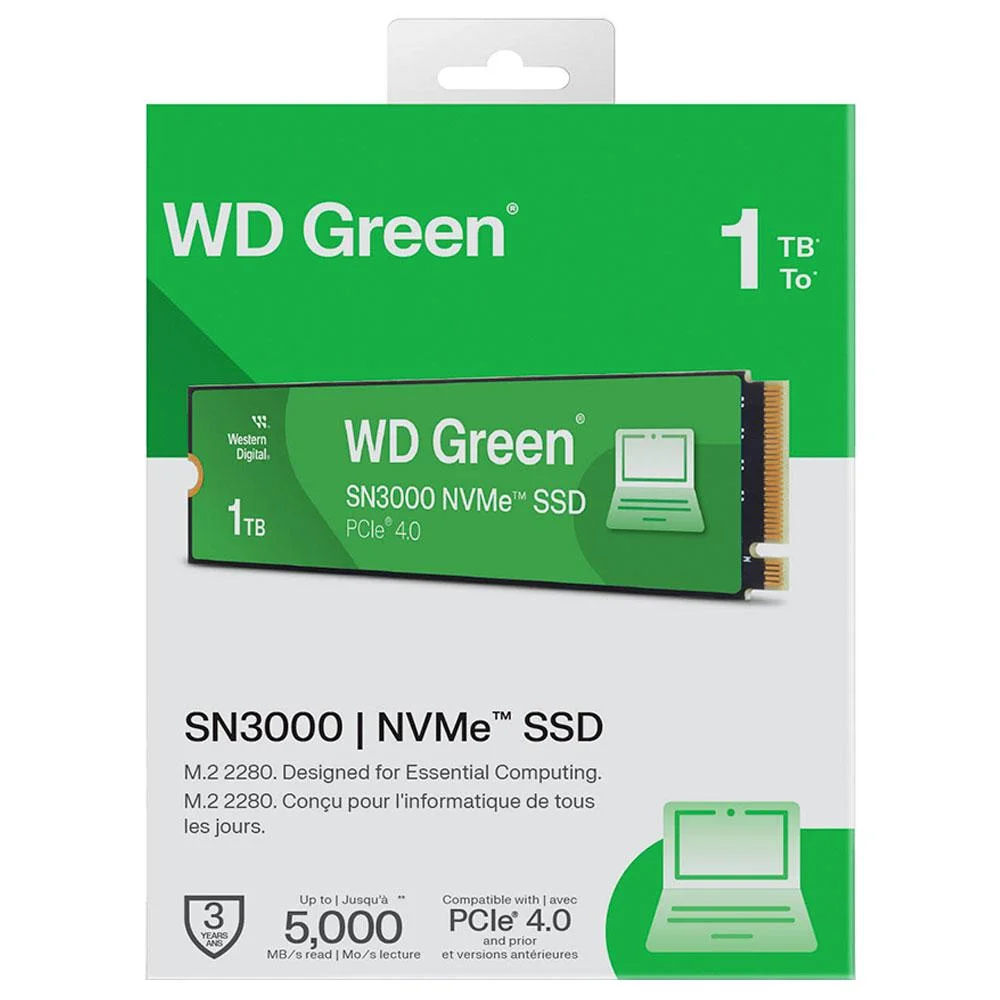 Western Digital WD Green SN3000 1TB SSD NVMe Gen 4 - WDS100T4G0E Western Digital WD Green 1TB SSD NVMe Gen 4 - WDS100T4G0E