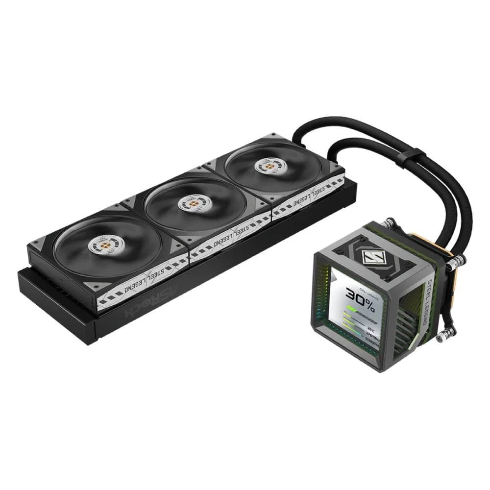 Water Cooler ASRock Steel Legend Dark 360 LCD 360mm Water Cooler ASRock Steel Legend Dark 360 LCD 360mm Preto - 90-ASLA36-BAAGA5