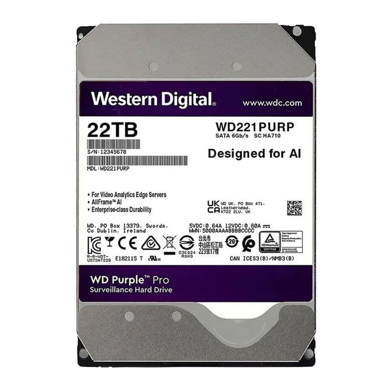 Western Digital Purple Pro 22TB HDD SATA III - WD221PURP Western Digital Purple Pro 22TB HDD SATA III - WD221PURP