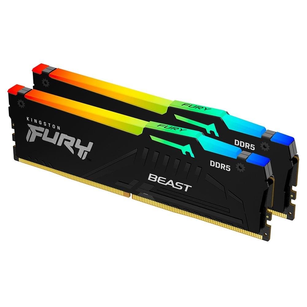Kingston Fury Beast RGB 64GB (2x32GB) DDR5 Kingston Fury Beast RGB 64GB (2x32GB) DDR5 5600MHz CL40 Preto - KF556C40BBAK2-64