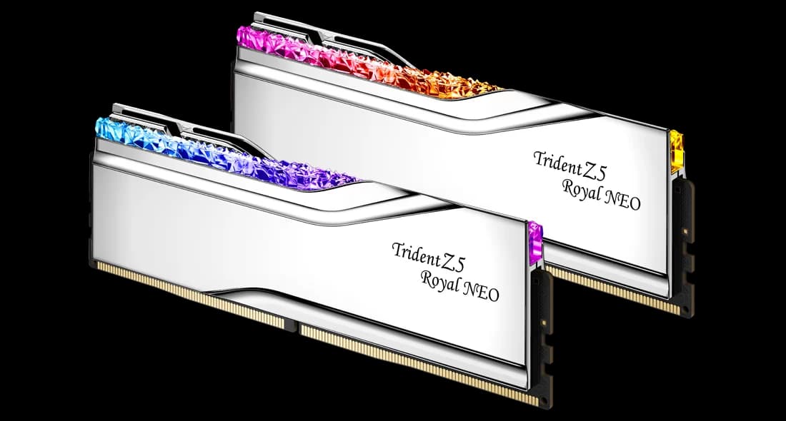 G.Skill Trident Z5 Royal Neo RGB 64GB (2x32GB) DDR5 G.Skill Trident Z5 Royal Neo RGB 64GB (2x32GB) DDR5 6000MHz CL26 Prata - F5-6000J2636H32GX2-TR5NS