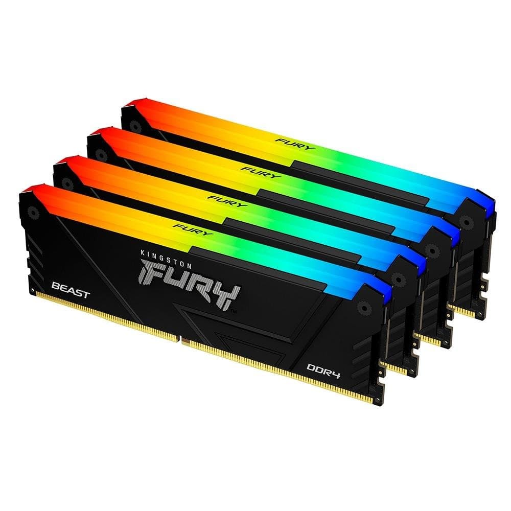 Kingston Fury Beast RGB 128GB (4x32GB) DDR4 Kingston Fury Beast RGB 128GB (4x32GB) DDR4 3600MHz CL18 Preto - KF436C18BB2AK4/128