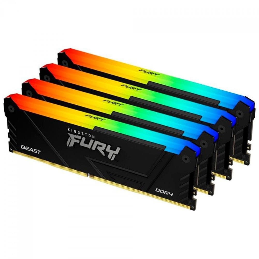 Kingston Fury Beast RGB 64GB DDR4 Kingston Fury Beast RGB 64GB (4x16GB) DDR4 3200MHz CL16 Preto - KF432C16BB2AK4/64