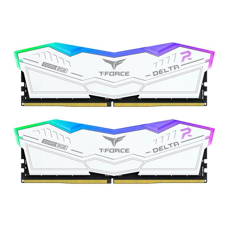 Team Group T-Force Delta RGB 64GB DDR5 Team Group T-Force Delta RGB 64GB (2x32GB) DDR5 6400MHz CL34 Branco - FF4D564G6400HC34EDC01