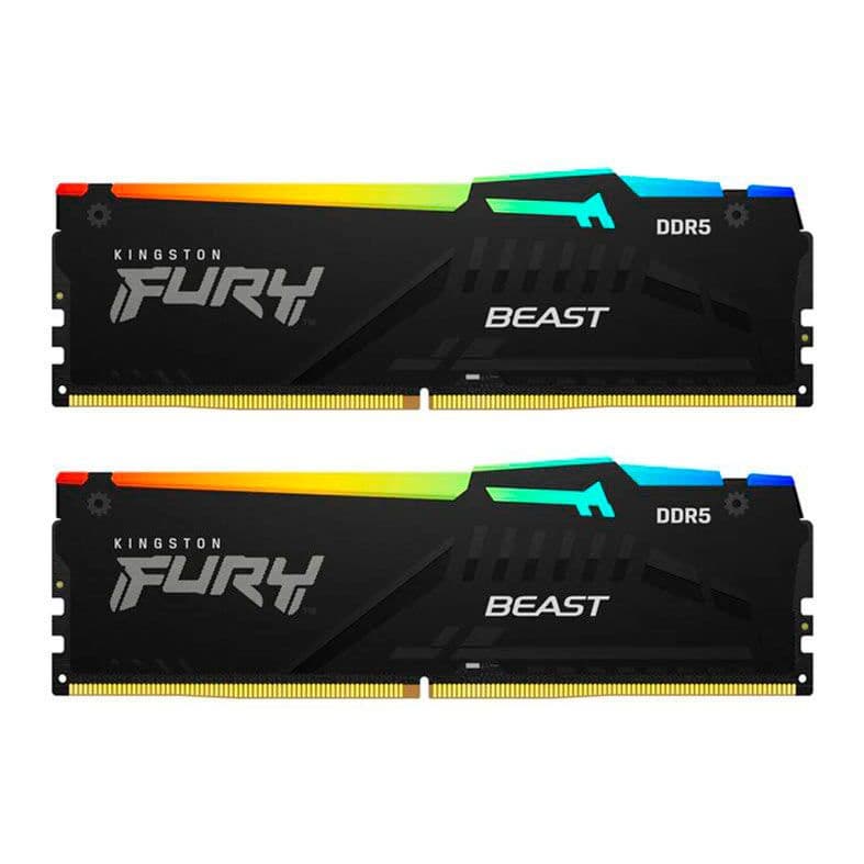 Kingston Fury Beast RGB 32GB DDR5 Kingston Fury Beast RGB 32GB (2x16GB) DDR5 5200MHz CL40 Preto - KF552C40BBAK2-32