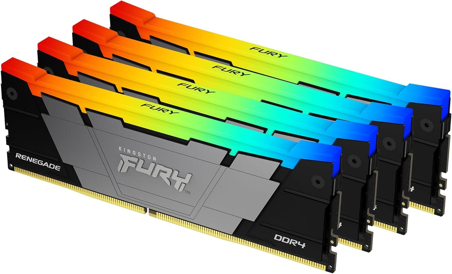 Kingston Fury Renegade RGB 64GB DDR4 Kingston Fury Renegade RGB 64GB (4x16GB) DDR4 3600MHz CL16 Preto, Prata - KF436C16RB12AK4/64