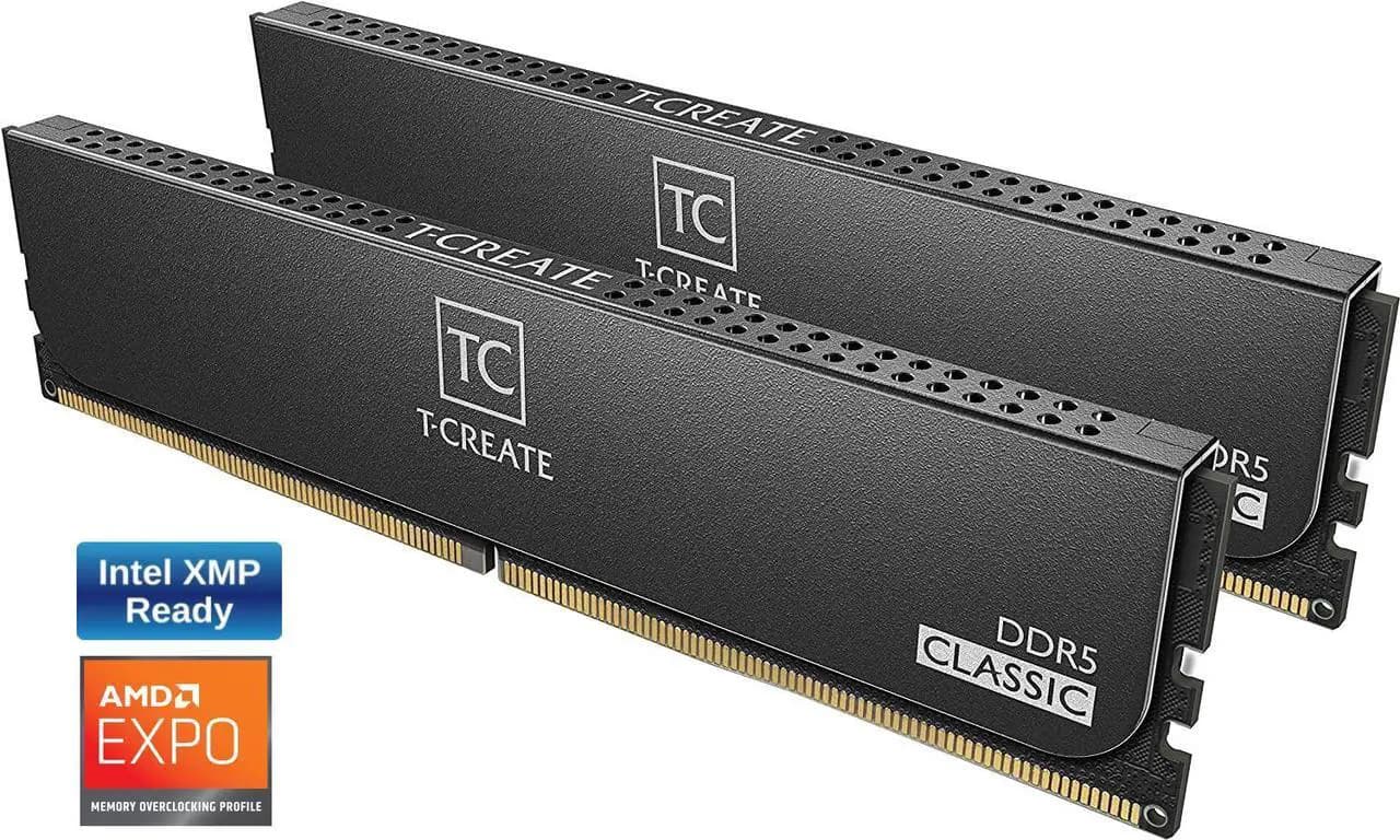 Team Group T-Force Create Classic 64GB DDR5 Team Group T-Force Create Classic 64GB (2x32GB) DDR5 5600MHz CL46 Preto - CTCCD564G5600HC46DC01